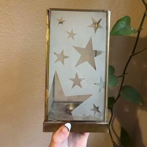 Starry Glass Candle Holder Hurricane Lamp with Gold Accents